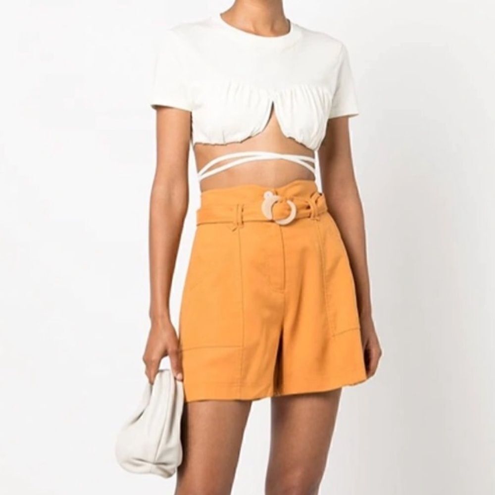 Jonathan Simkhai Winn High Waisted Linen Blend Shorts Mandarin Orange